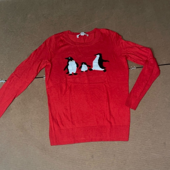 LOFT Red penguins Sweater XSP - Picture 1 of 3